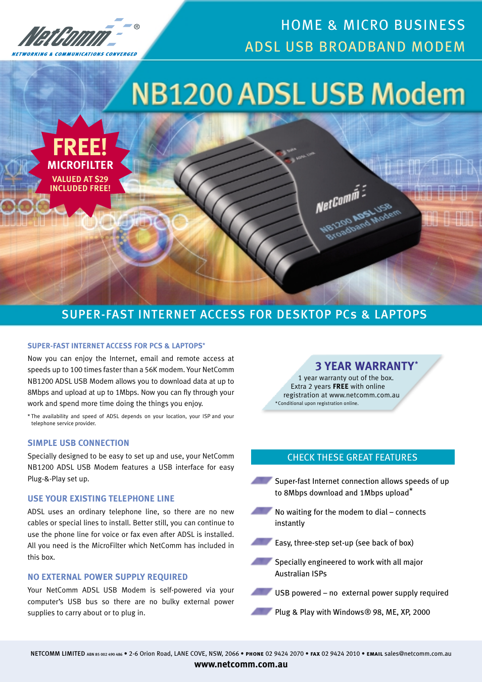 NetComm NB1200 User Manual | 2 pages