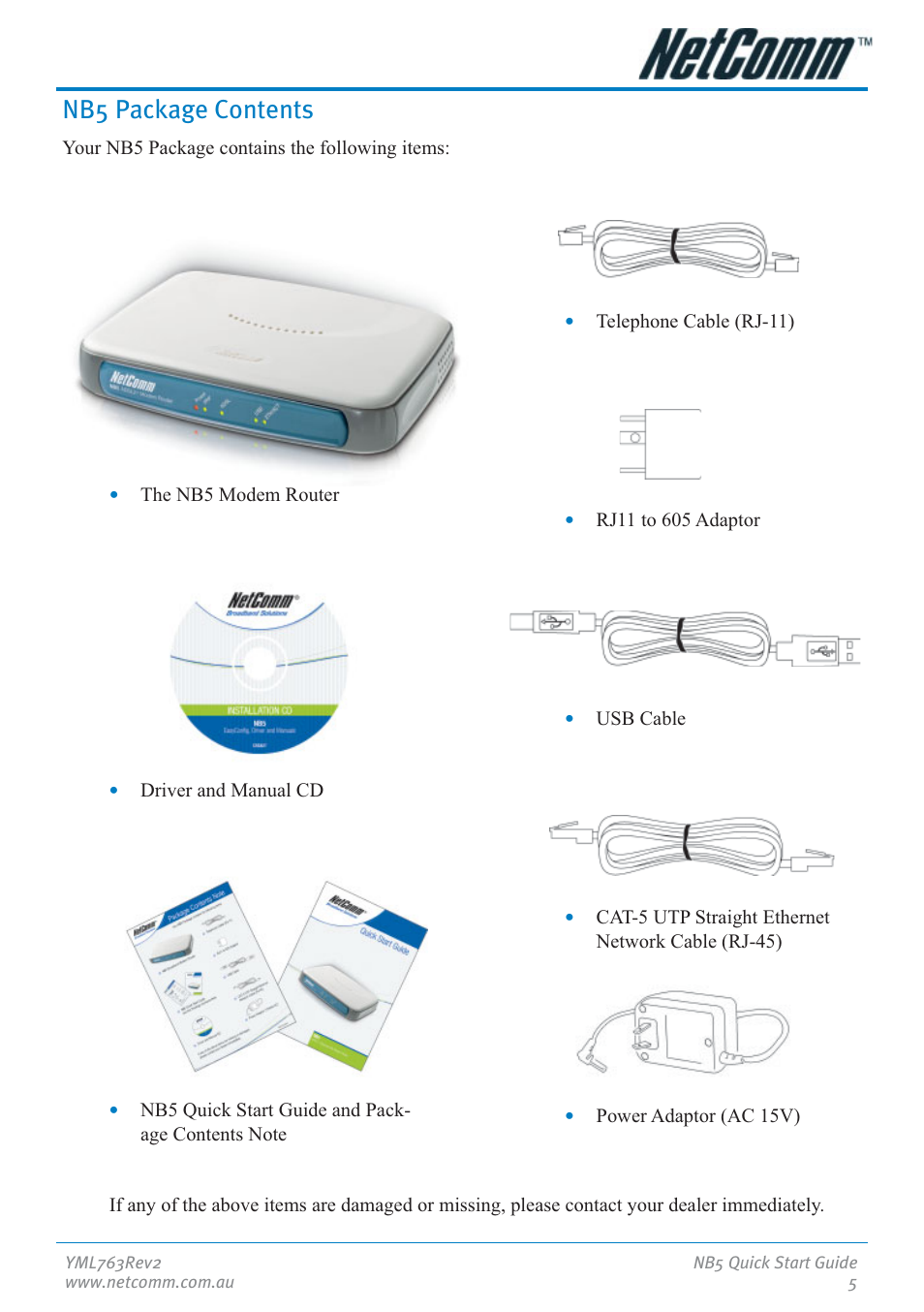 Nb5 package contents | NetComm NB5 User Manual | Page 5 / 28