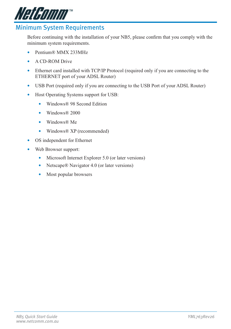 Minimum system requirements | NetComm NB5 User Manual | Page 6 / 28