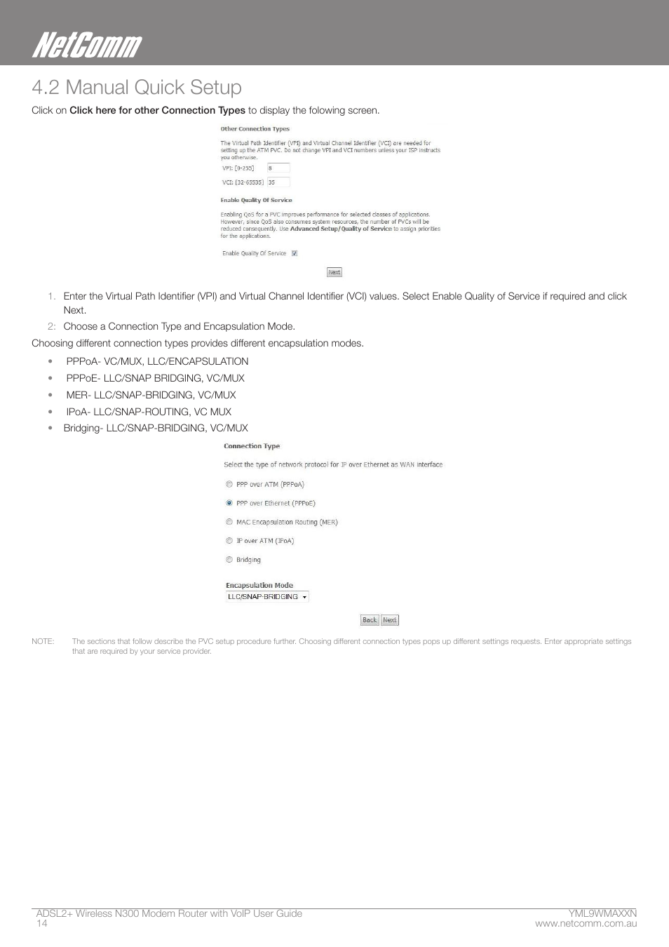 2 manual quick setup | NetComm N300 User Manual | Page 14 / 65