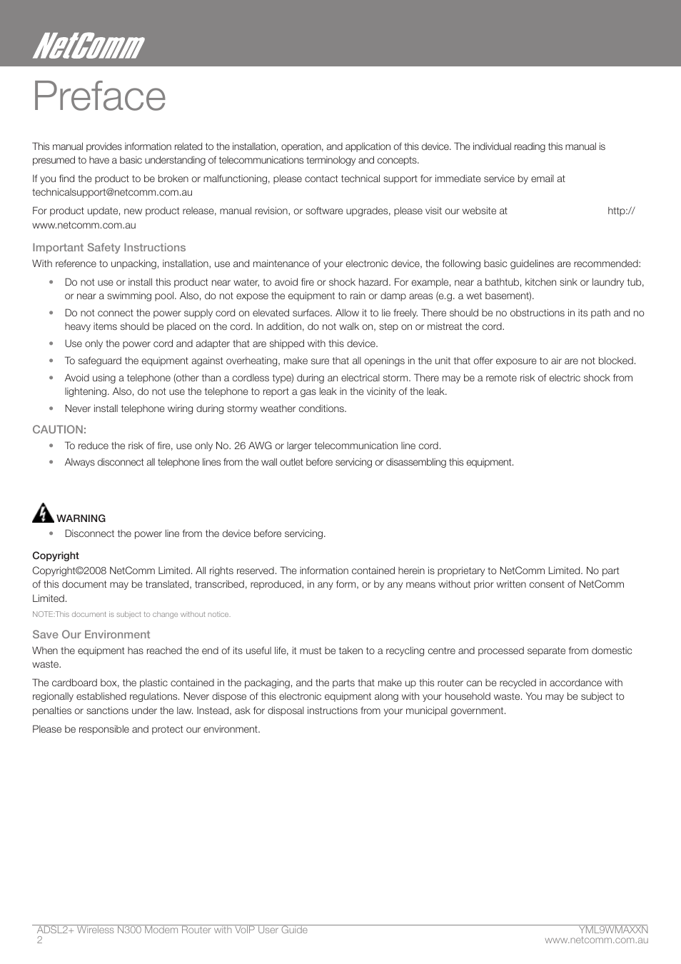 Preface | NetComm N300 User Manual | Page 2 / 65