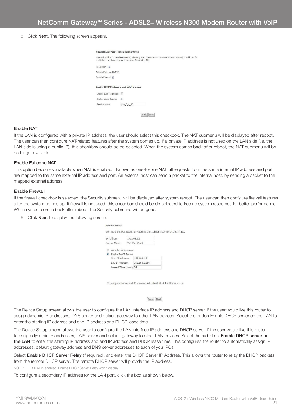 Netcomm gateway | NetComm N300 User Manual | Page 21 / 65