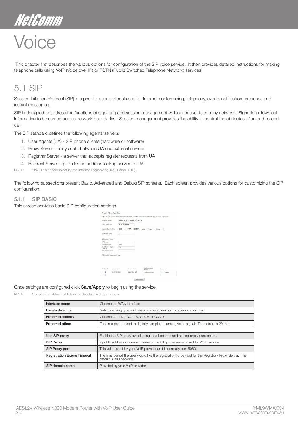 Voice, 1 sip | NetComm N300 User Manual | Page 26 / 65