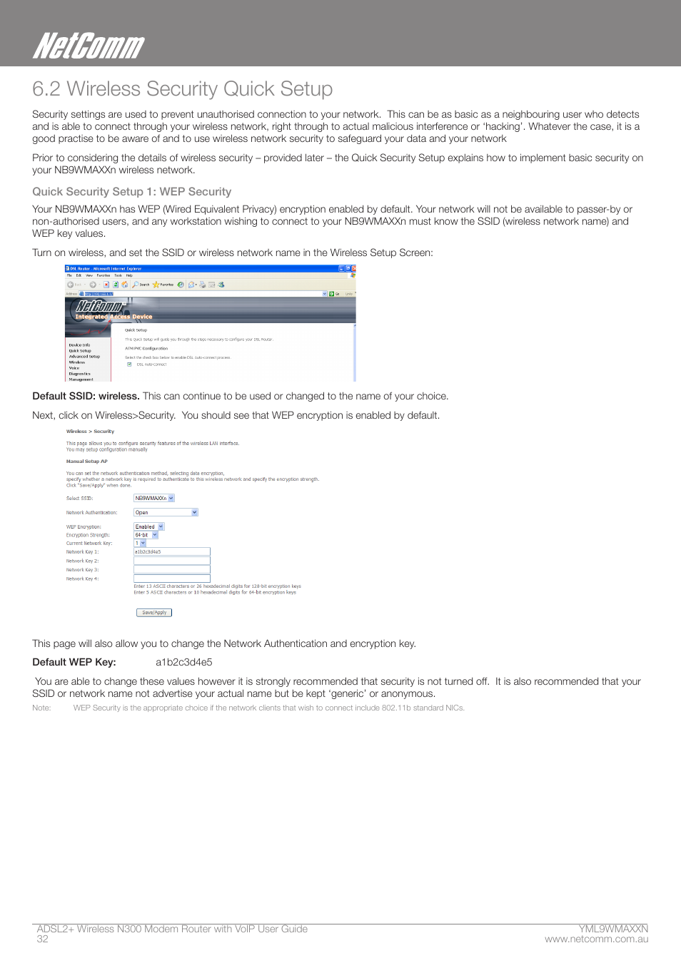 2 wireless security quick setup | NetComm N300 User Manual | Page 32 / 65