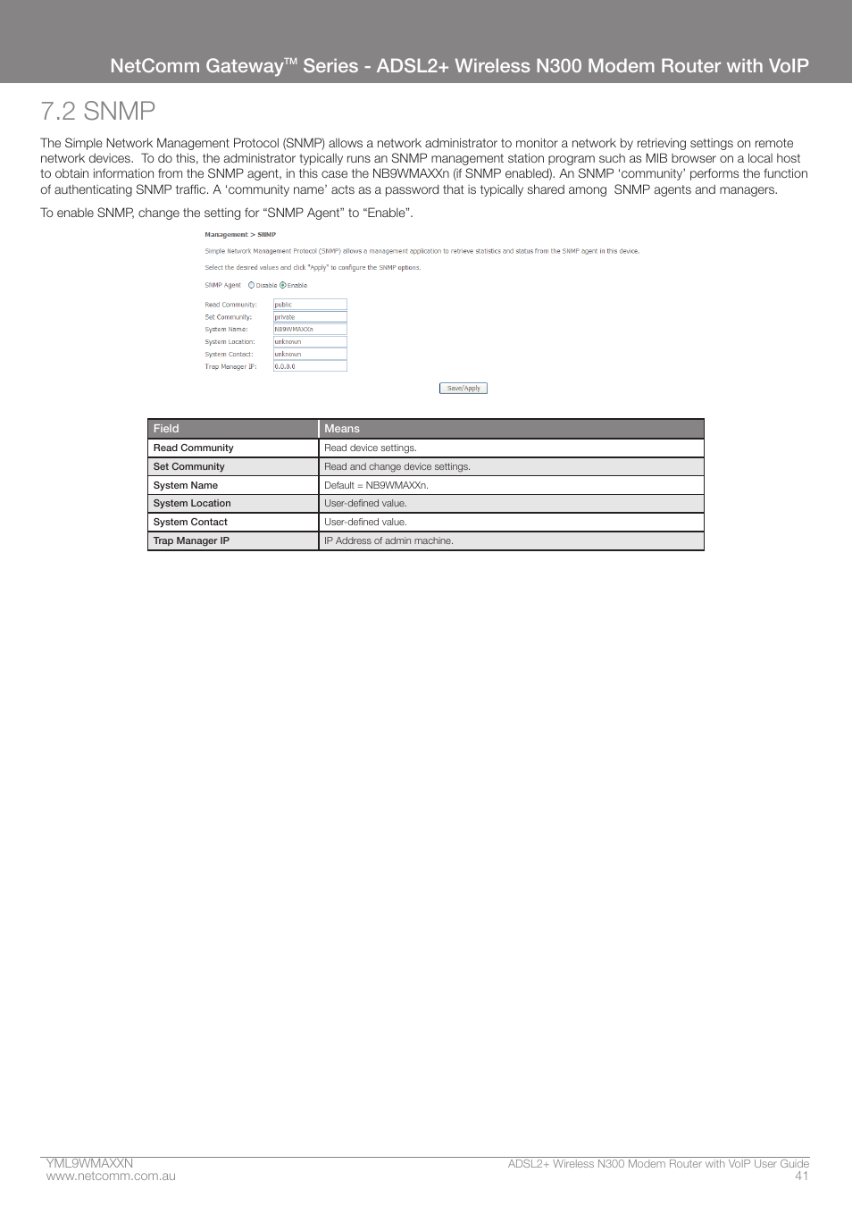 2 snmp, Netcomm gateway | NetComm N300 User Manual | Page 41 / 65