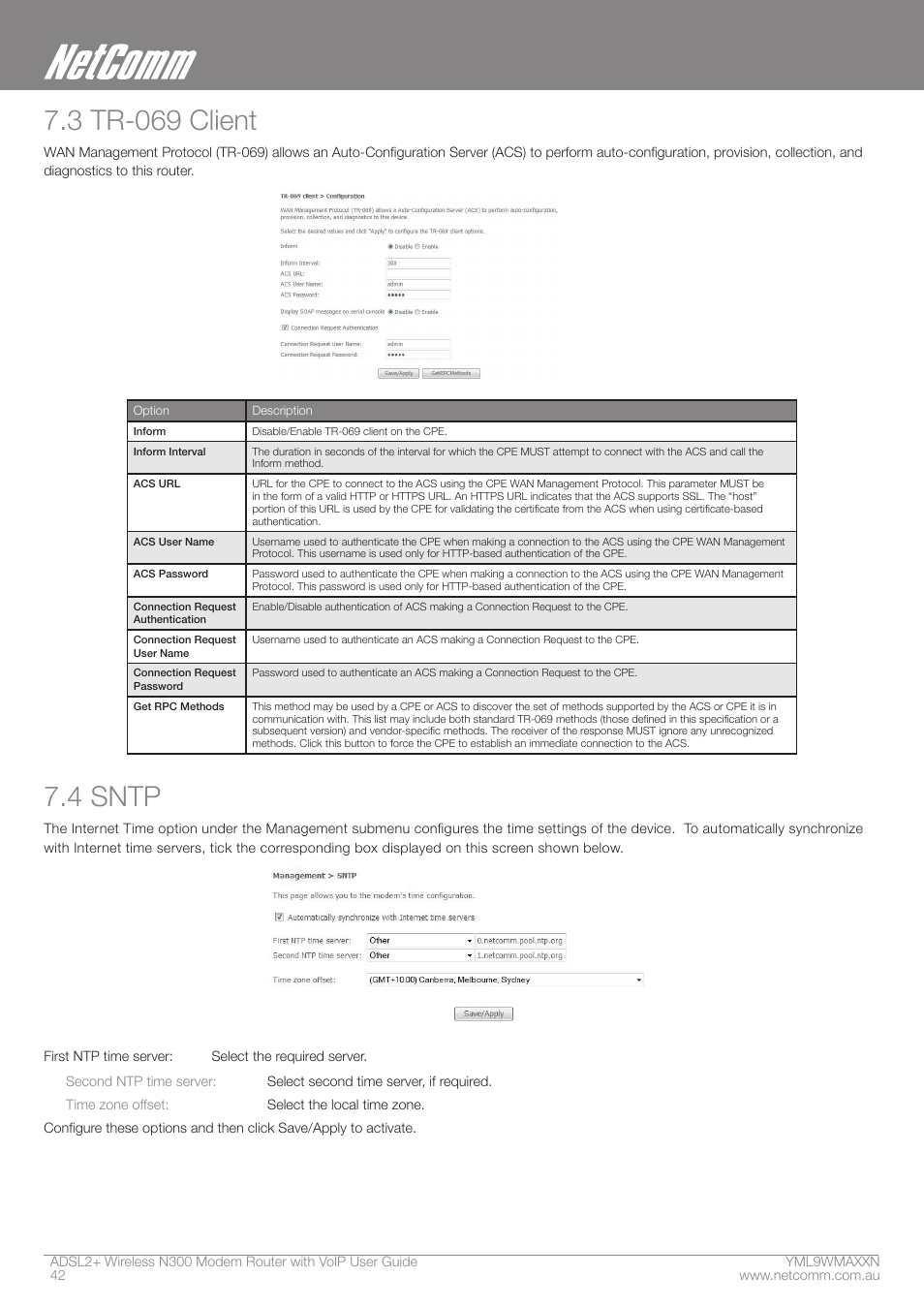 3 tr-069 client, 4 sntp | NetComm N300 User Manual | Page 42 / 65