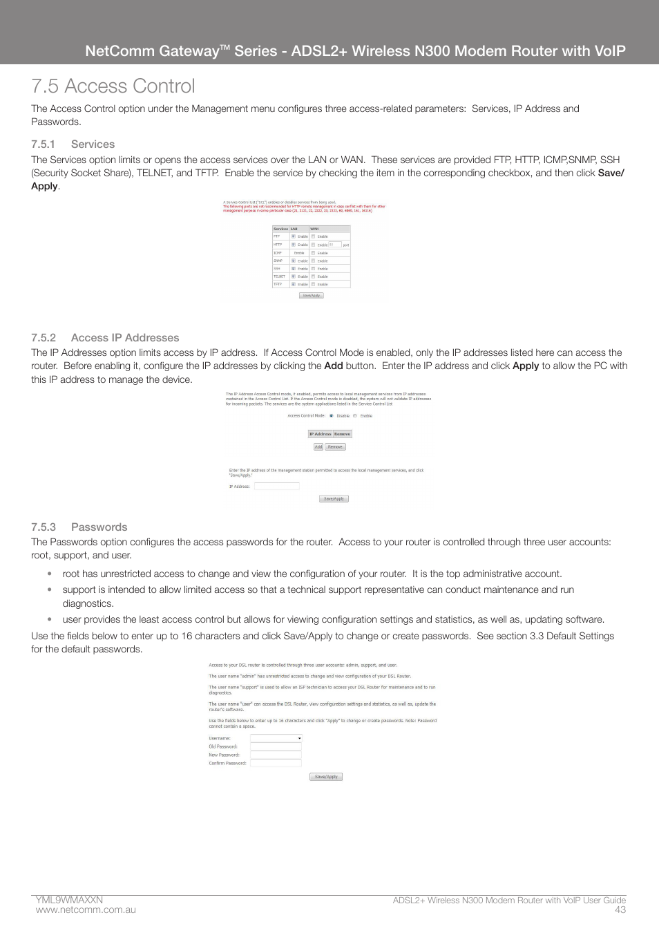 5 access control, Netcomm gateway | NetComm N300 User Manual | Page 43 / 65