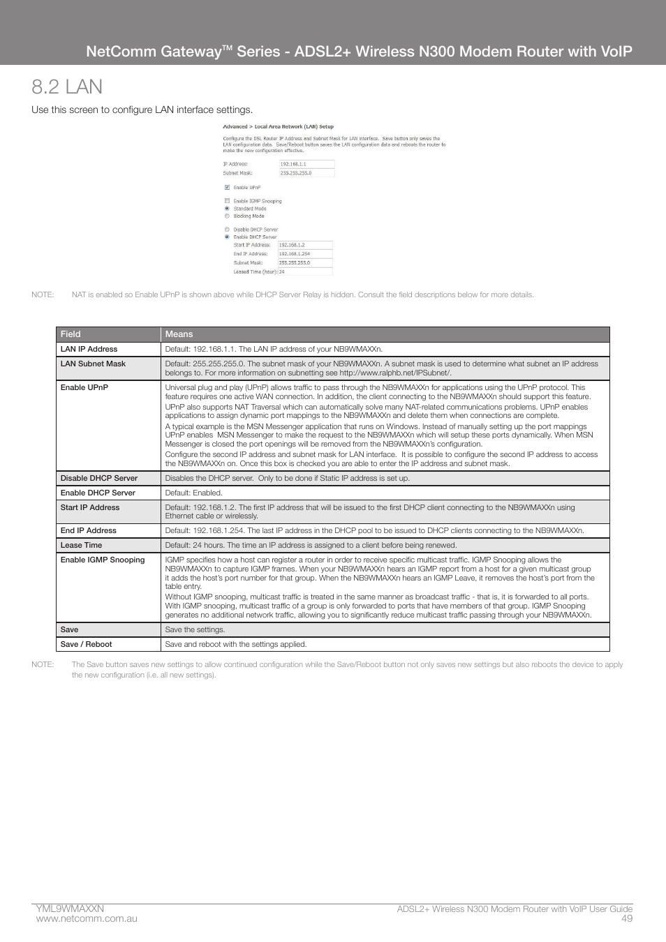 2 lan, Netcomm gateway | NetComm N300 User Manual | Page 49 / 65