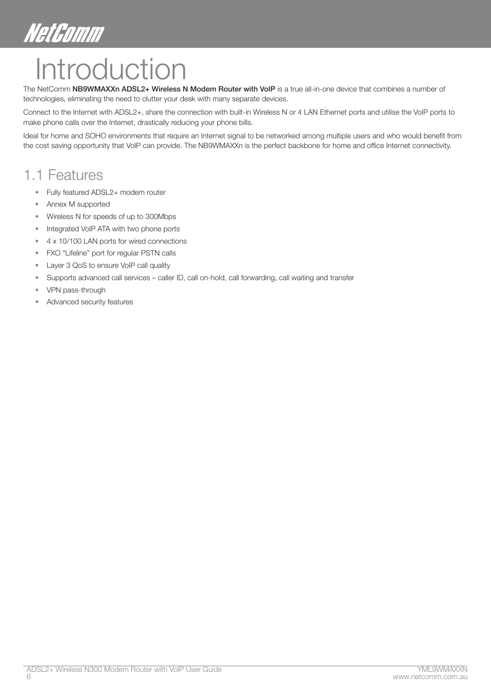Introduction, 1 features | NetComm N300 User Manual | Page 6 / 65