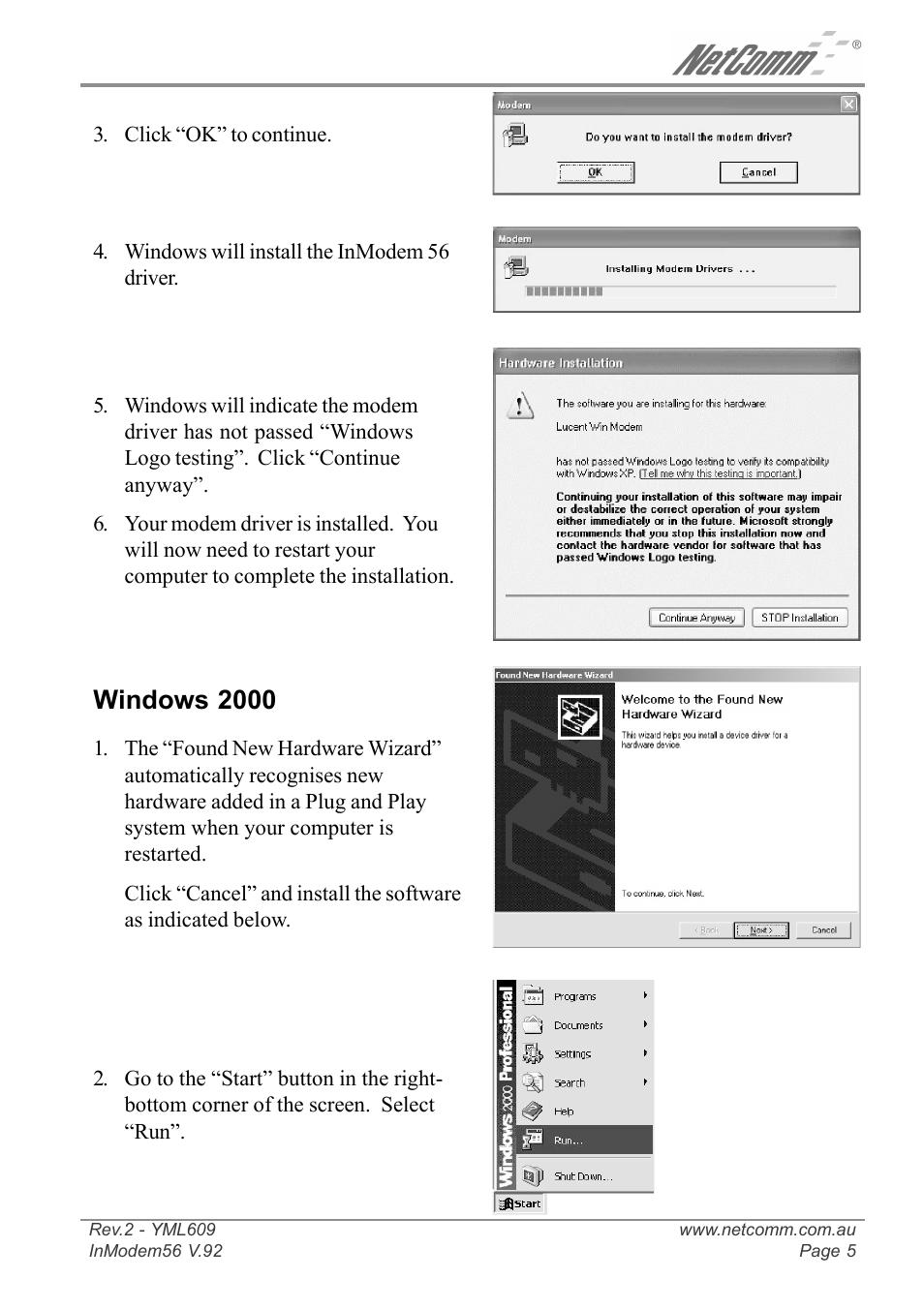 Windows 2000 | NetComm IN5699 User Manual | Page 5 / 12