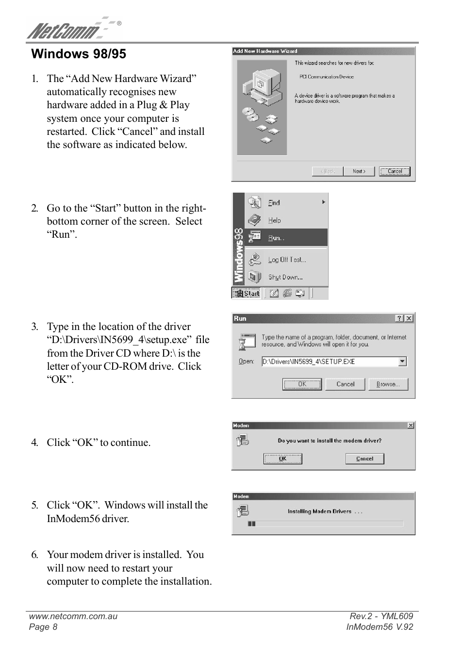 Windows 98/95 | NetComm IN5699 User Manual | Page 8 / 12