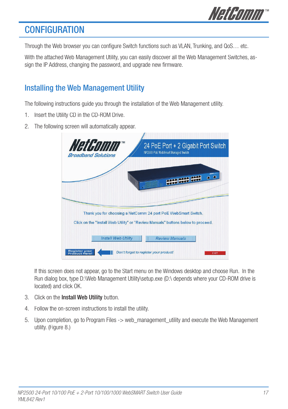 Configuration, Installing the web management utility | NetComm NP2500 User Manual | Page 17 / 46
