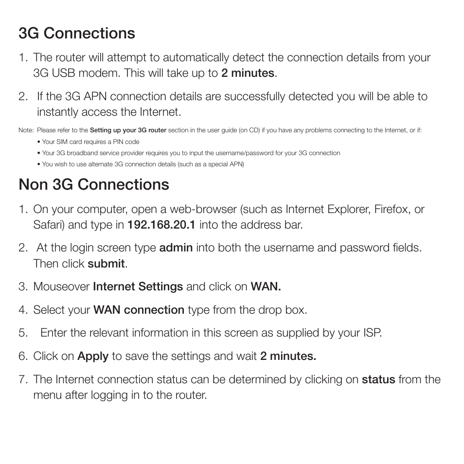 3g connections, Non 3g connections | NetComm Router N300 User Manual | Page 3 / 6