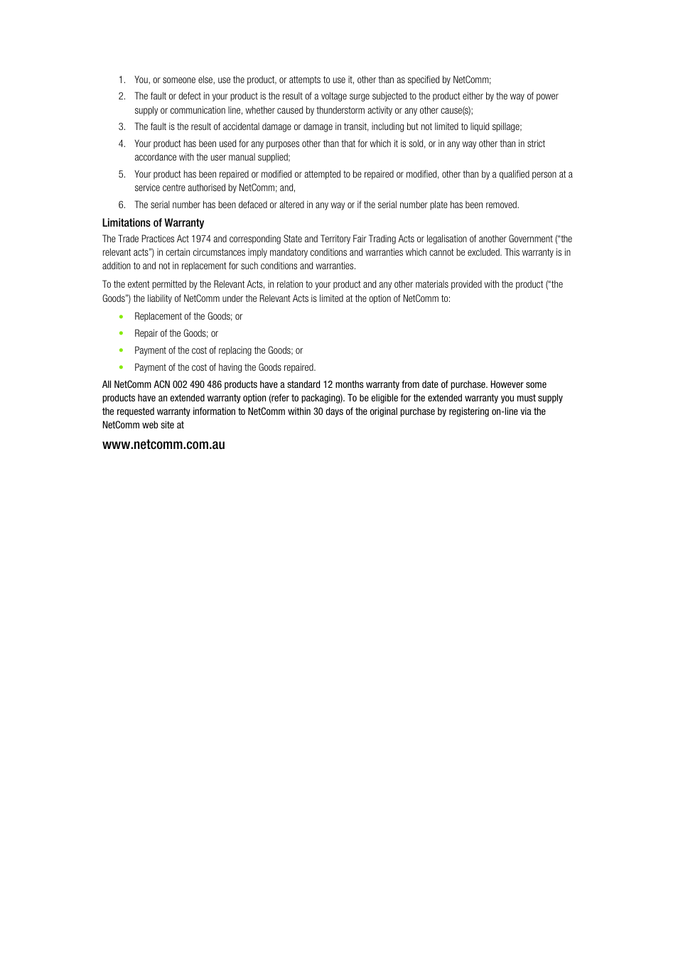 Limitations of warranty | NetComm NP2724M User Manual | Page 51 / 52