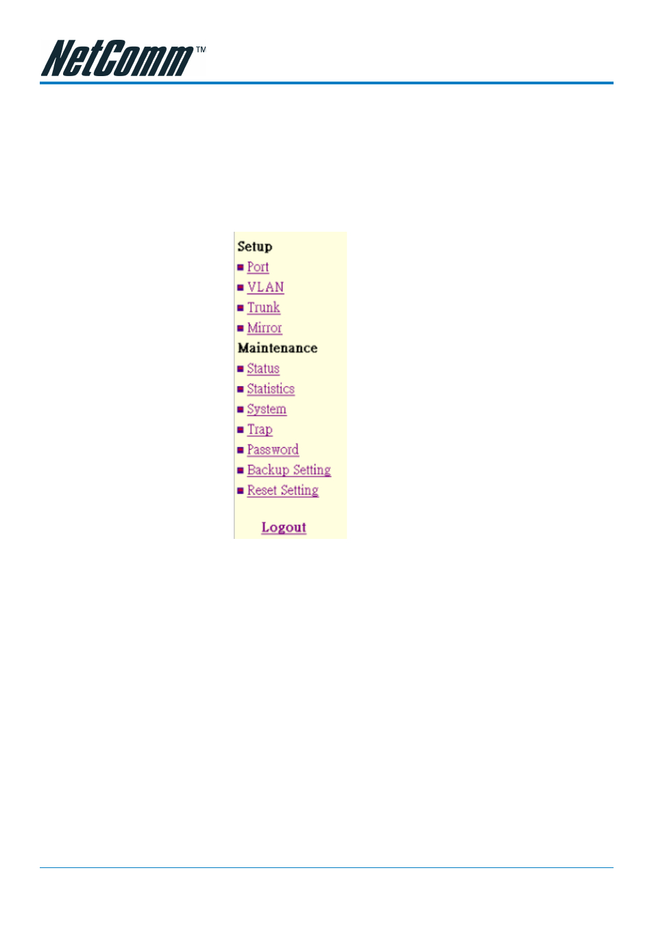 Main menu, Setup menu | NetComm NP3024 User Manual | Page 24 / 44