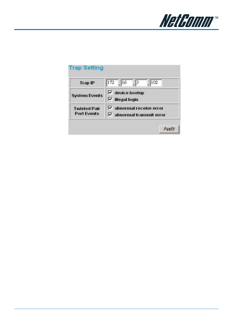 Trap setting, Set password | NetComm NP3024 User Manual | Page 31 / 44