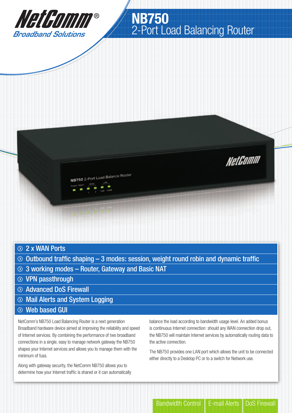 NetComm NB750 User Manual | 2 pages