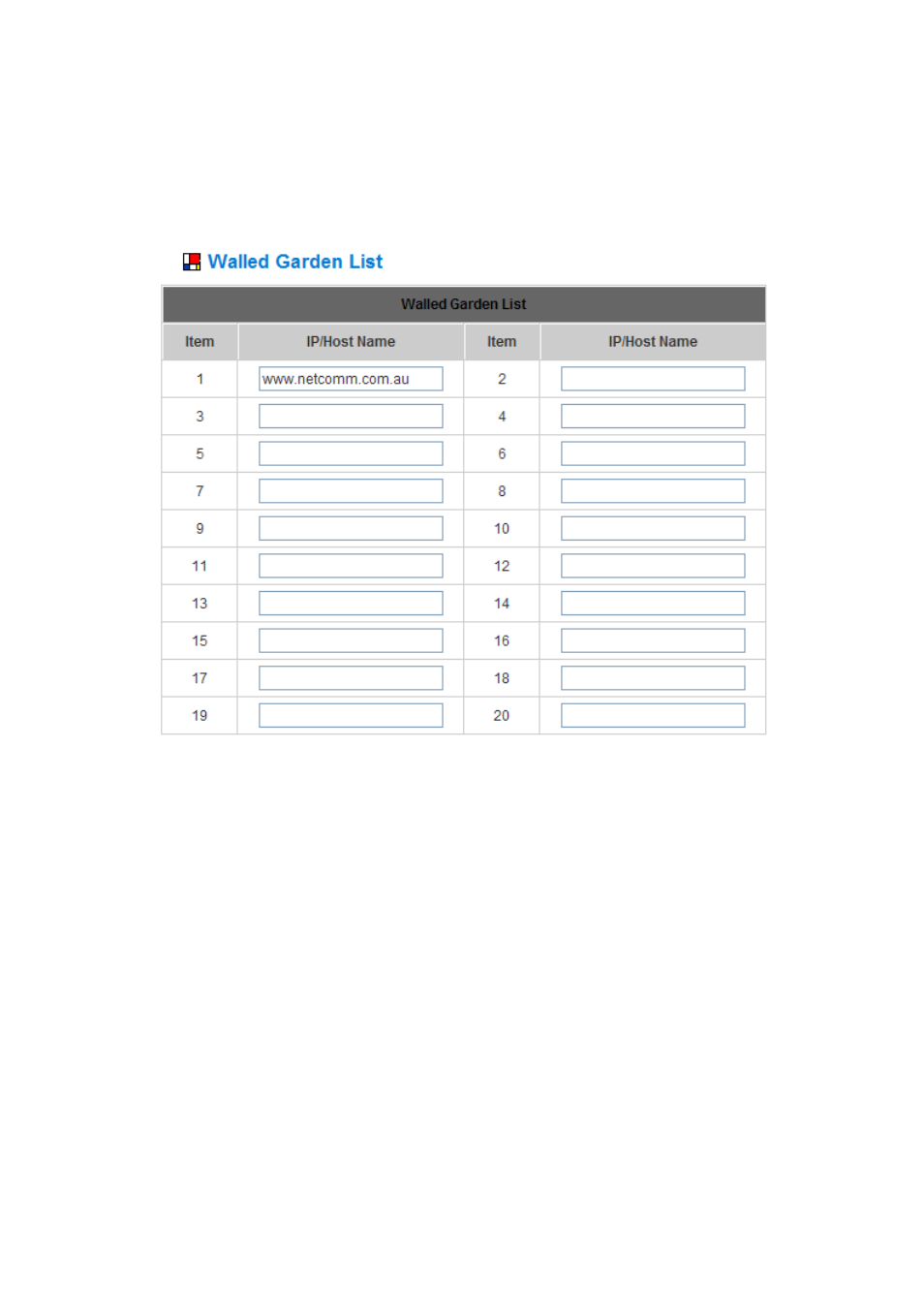 Walled garden list | NetComm HS1100 User Manual | Page 113 / 212