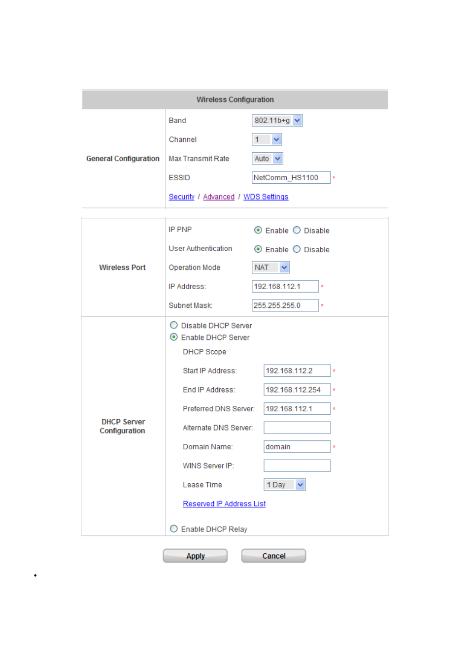 Wireless configuration | NetComm HS1100 User Manual | Page 35 / 212