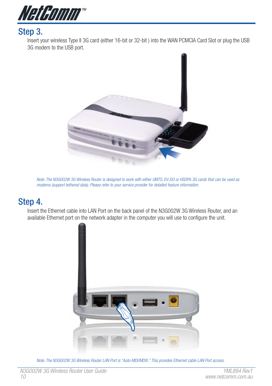 Step 3, Step 4 | NetComm N3G002W User Manual | Page 10 / 72