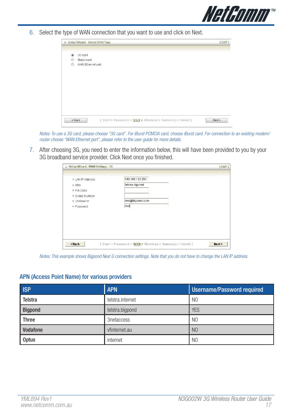 NetComm N3G002W User Manual | Page 17 / 72