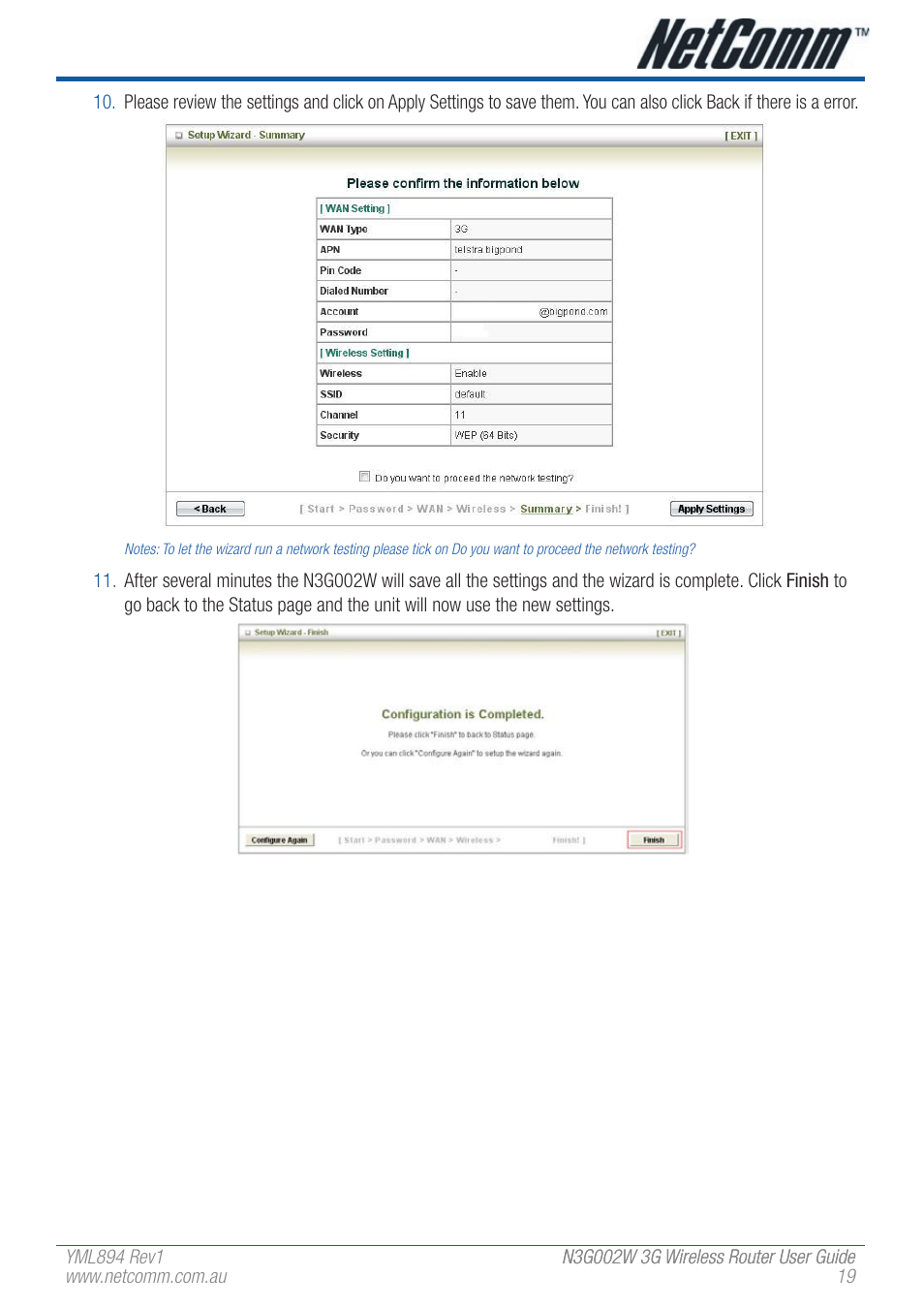 NetComm N3G002W User Manual | Page 19 / 72