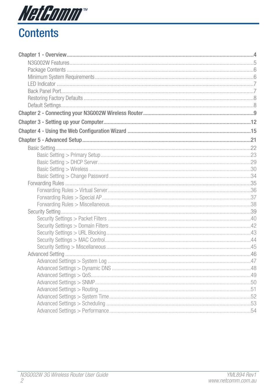 NetComm N3G002W User Manual | Page 2 / 72