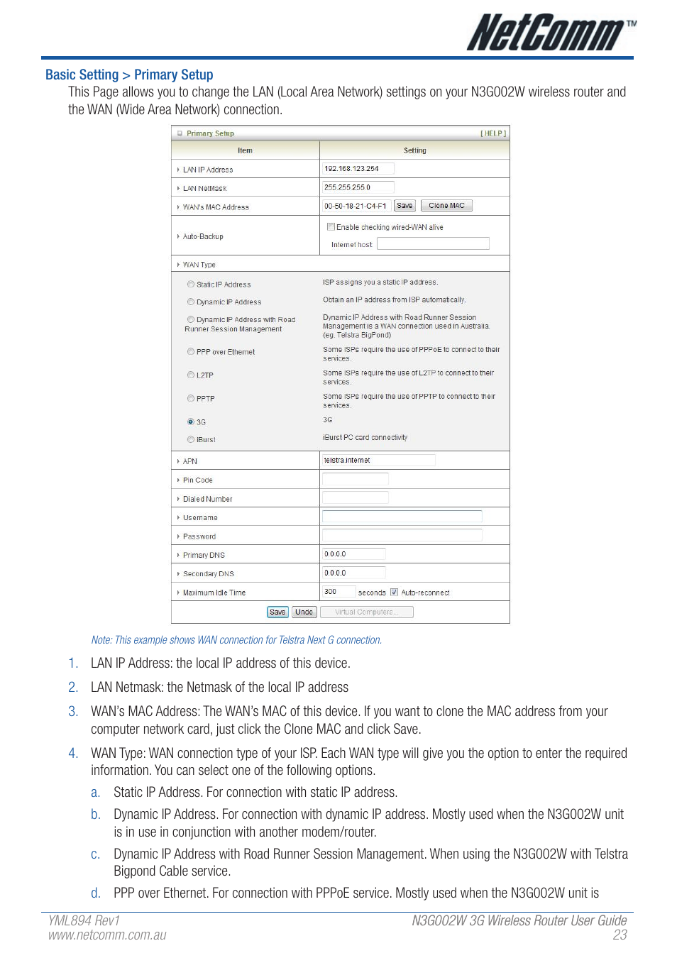 NetComm N3G002W User Manual | Page 23 / 72