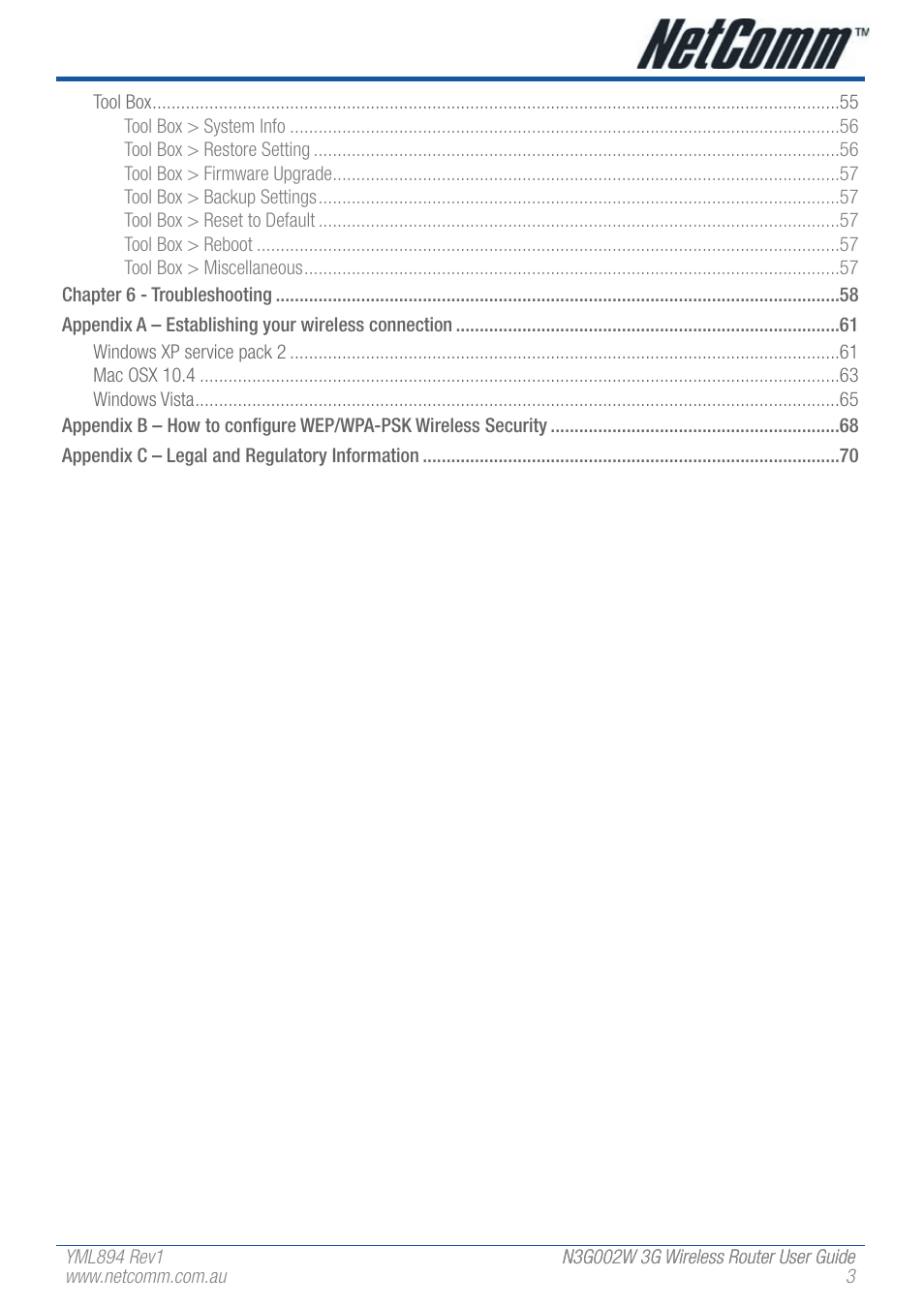 NetComm N3G002W User Manual | Page 3 / 72