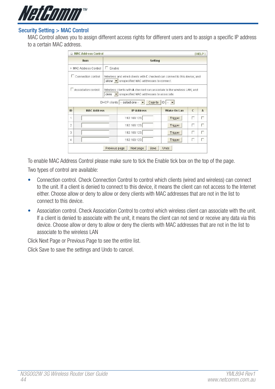 NetComm N3G002W User Manual | Page 44 / 72