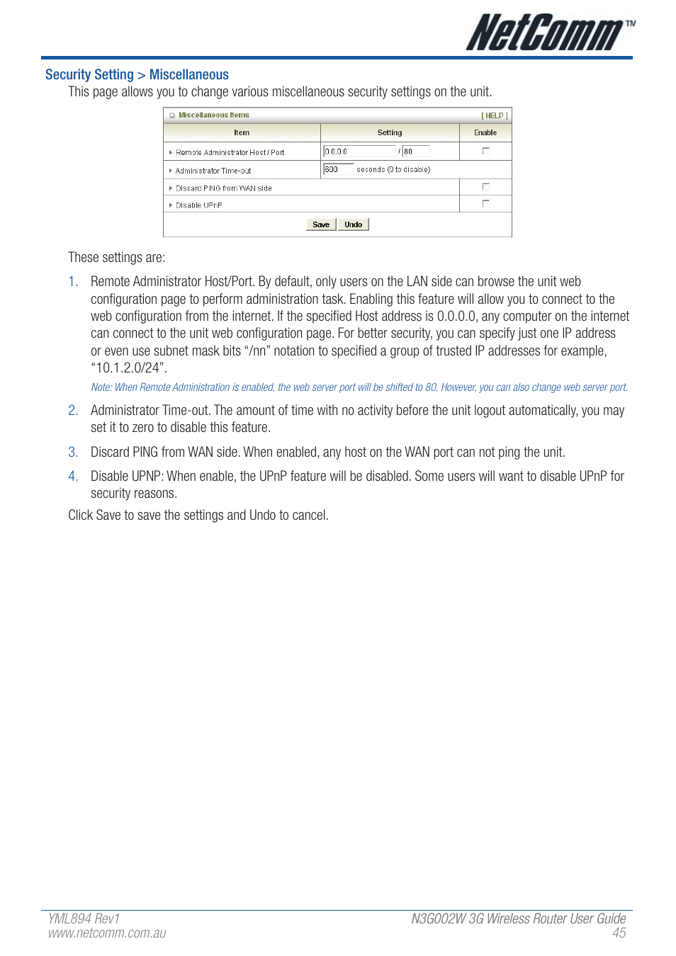 NetComm N3G002W User Manual | Page 45 / 72