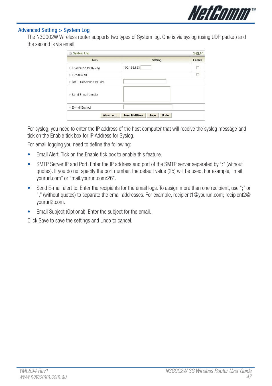 NetComm N3G002W User Manual | Page 47 / 72