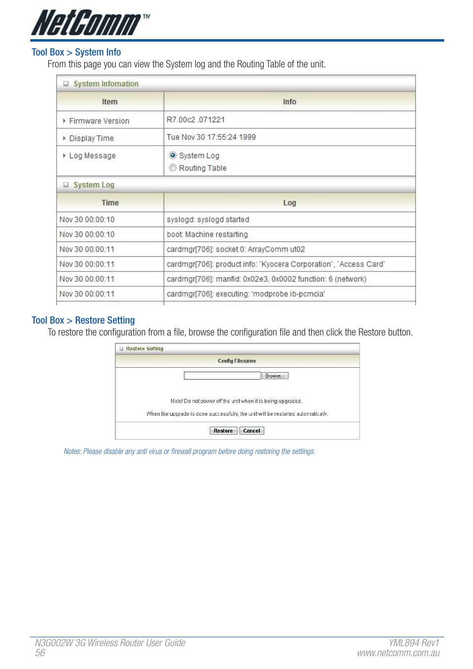 NetComm N3G002W User Manual | Page 56 / 72