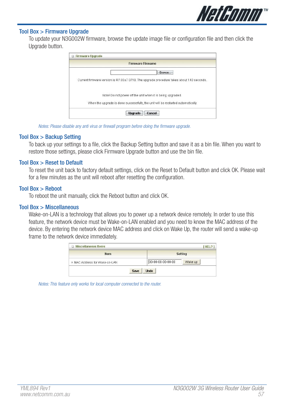 NetComm N3G002W User Manual | Page 57 / 72