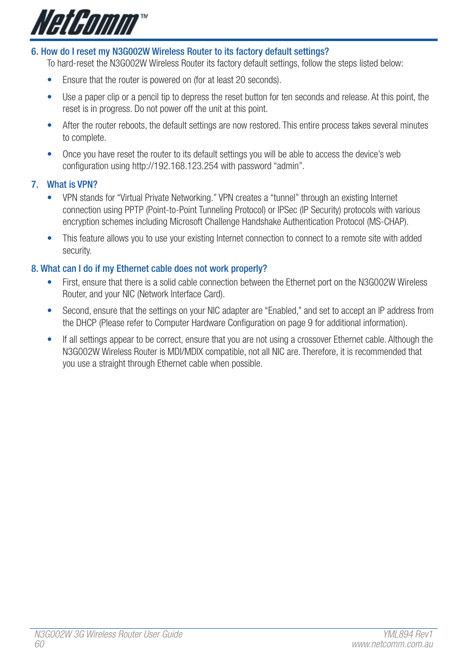 NetComm N3G002W User Manual | Page 60 / 72