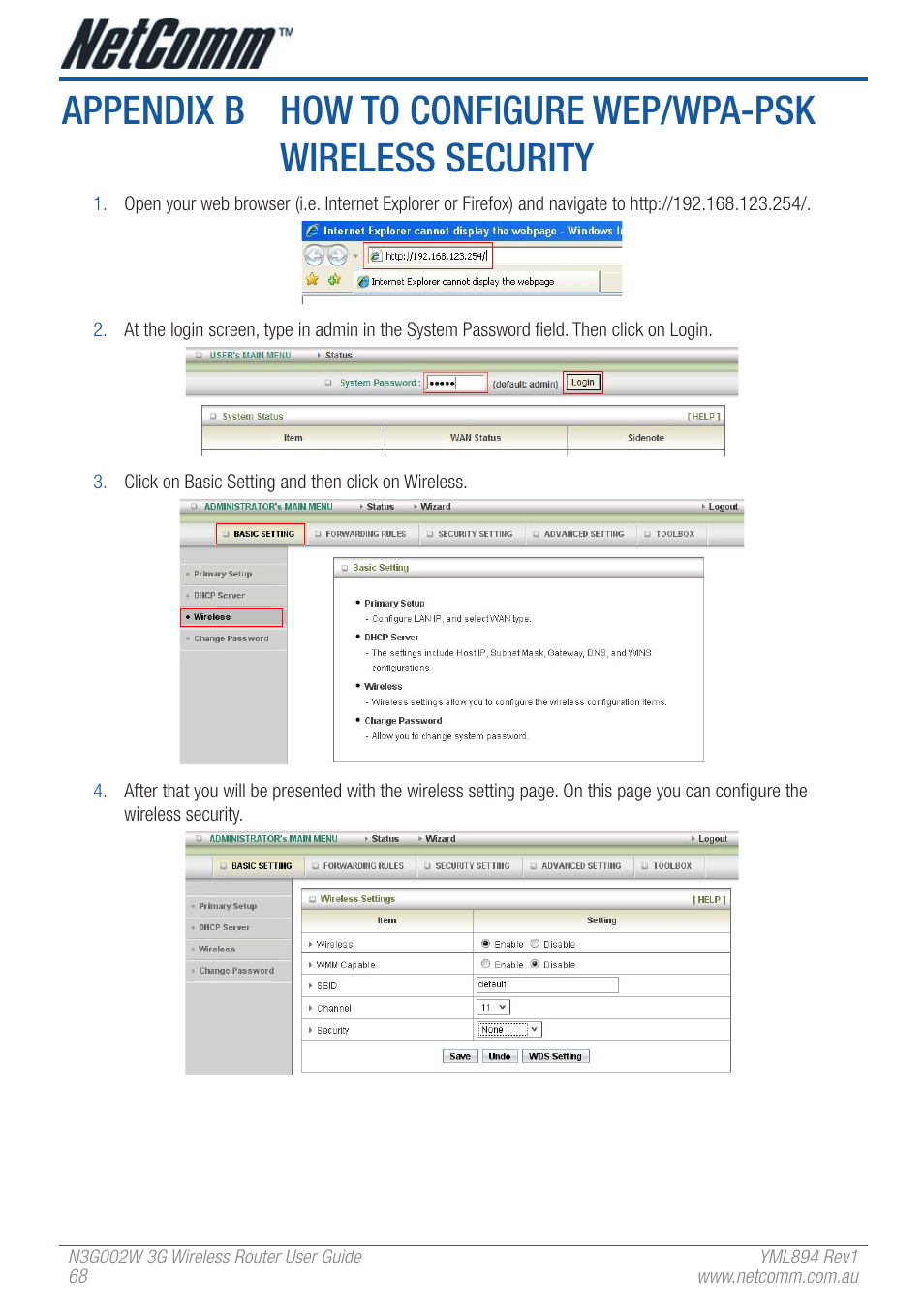 NetComm N3G002W User Manual | Page 68 / 72