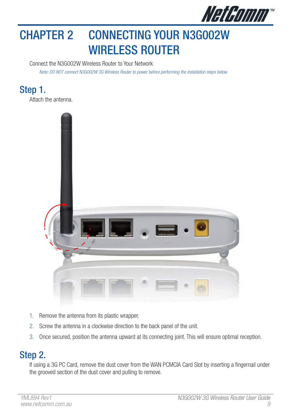Step 1, Step 2 | NetComm N3G002W User Manual | Page 9 / 72