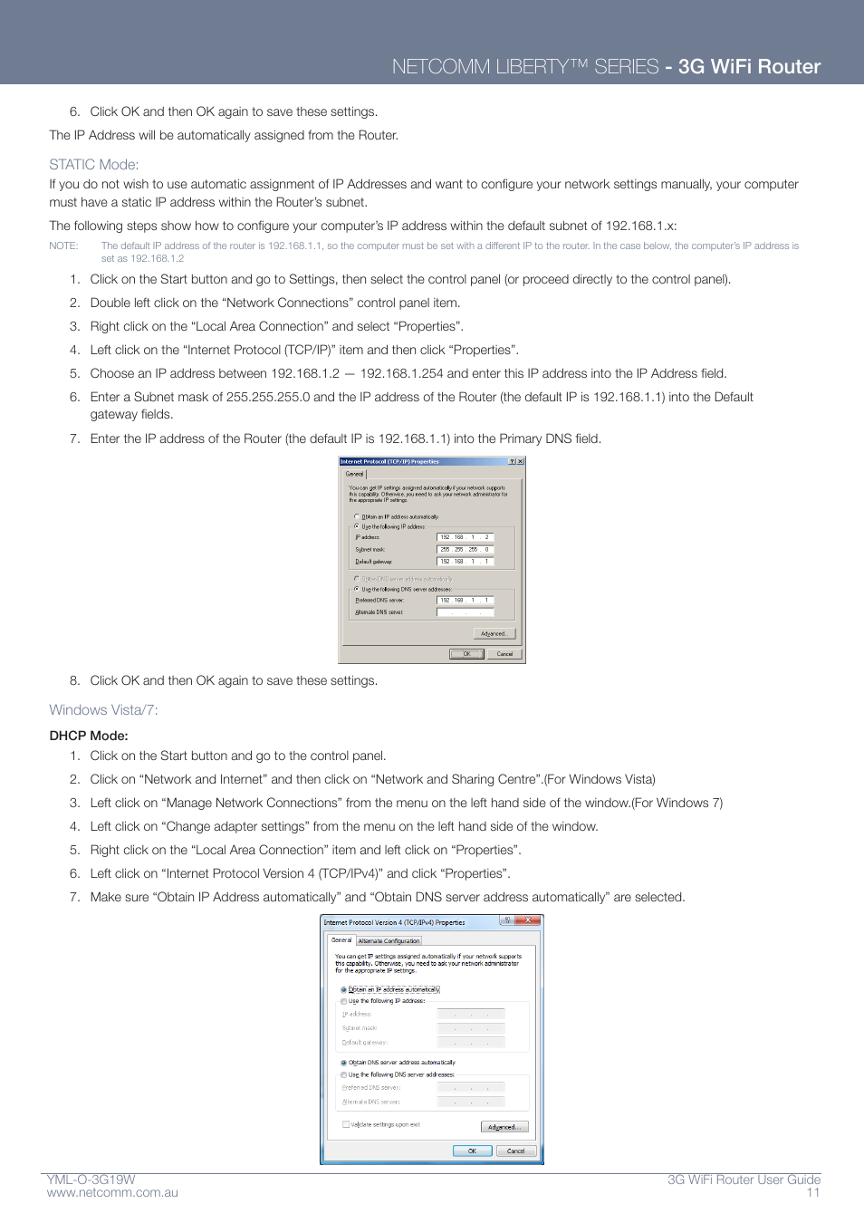 Netcomm liberty™ series - 3g wifi router | NetComm YML-O-3G19W User Manual | Page 11 / 55