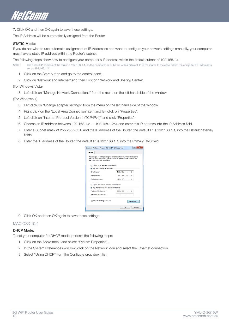 NetComm YML-O-3G19W User Manual | Page 12 / 55