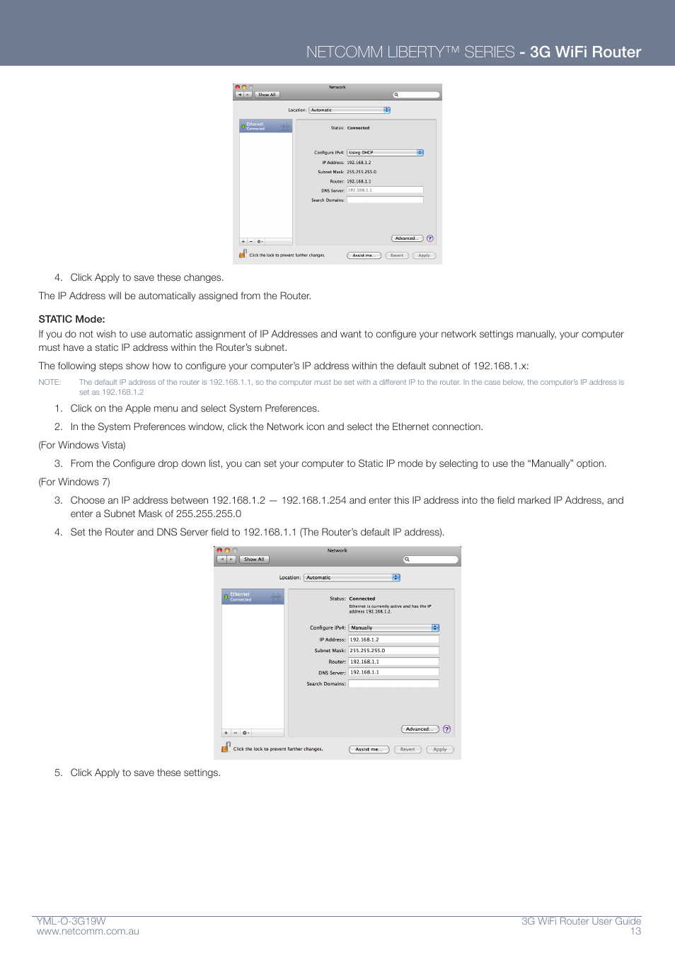 Netcomm liberty™ series - 3g wifi router | NetComm YML-O-3G19W User Manual | Page 13 / 55