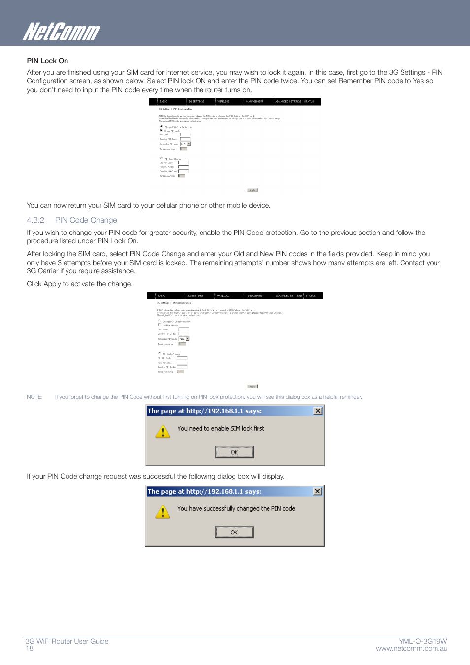 NetComm YML-O-3G19W User Manual | Page 18 / 55