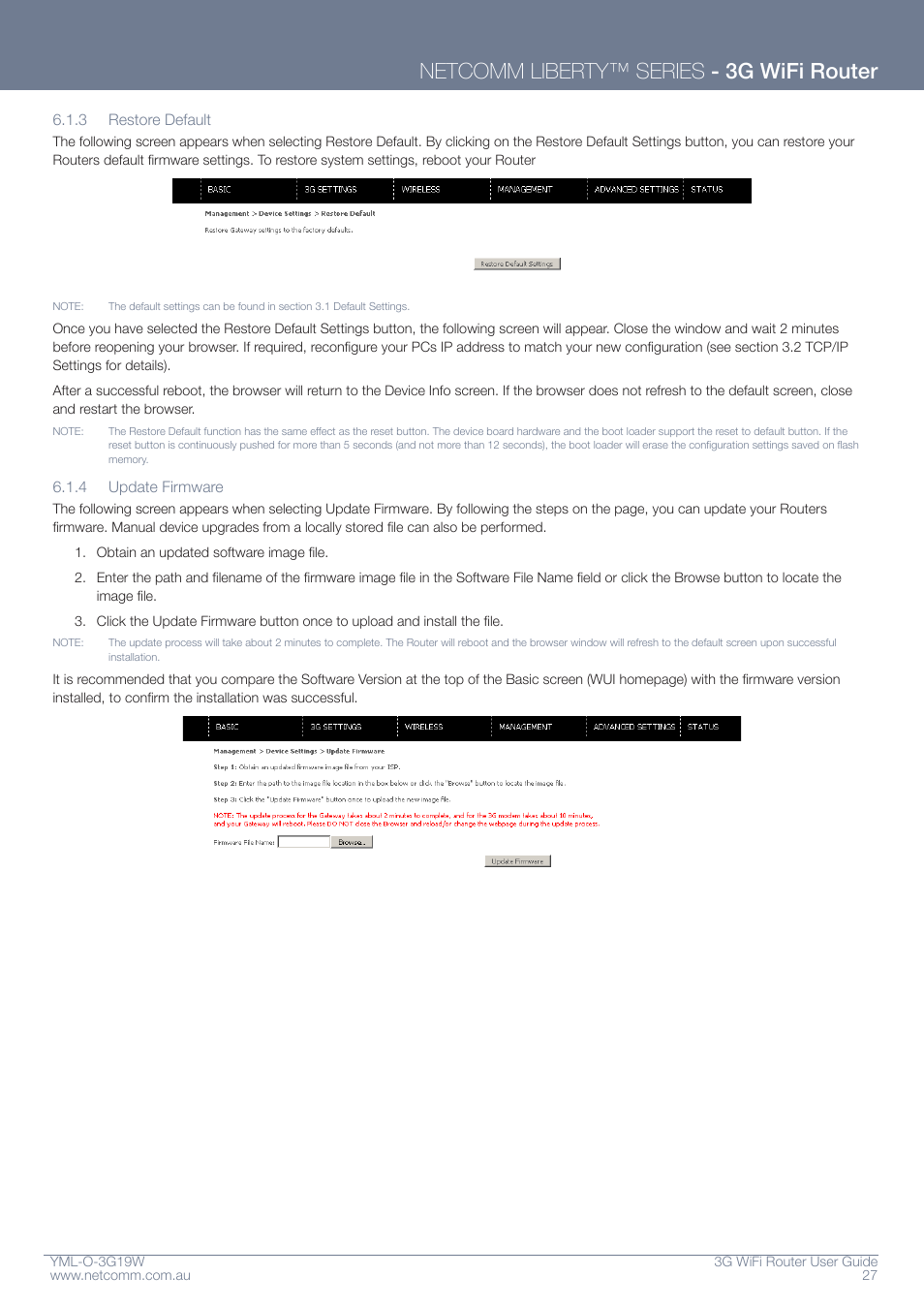 Netcomm liberty™ series - 3g wifi router | NetComm YML-O-3G19W User Manual | Page 27 / 55