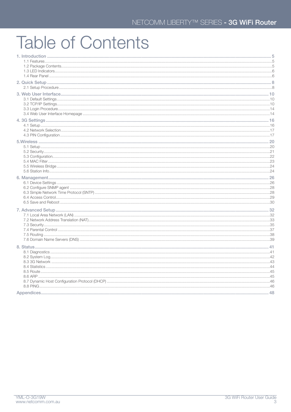 NetComm YML-O-3G19W User Manual | Page 3 / 55