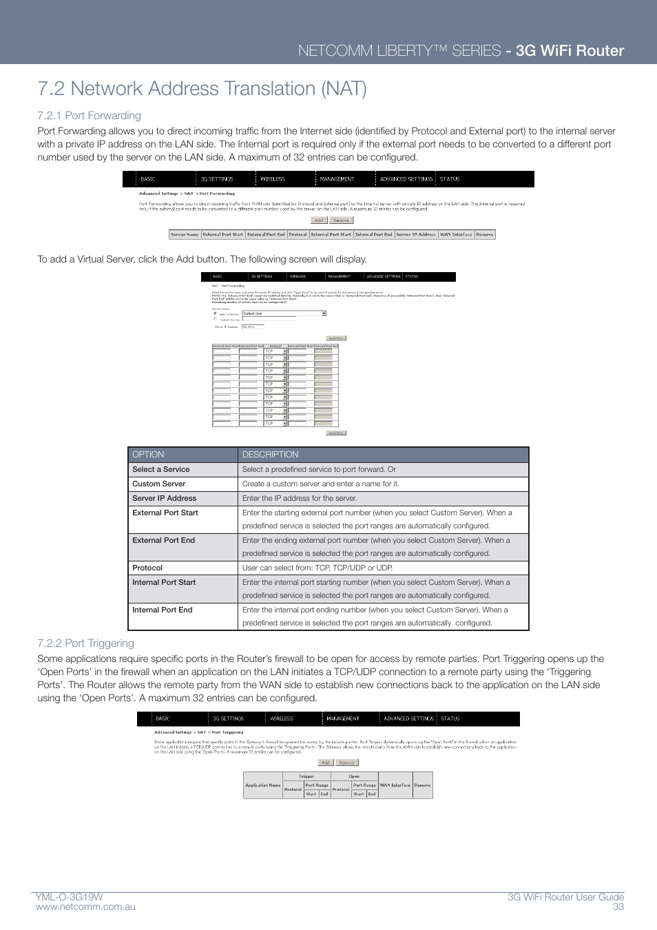2 network address translation (nat), Netcomm liberty™ series - 3g wifi router | NetComm YML-O-3G19W User Manual | Page 33 / 55