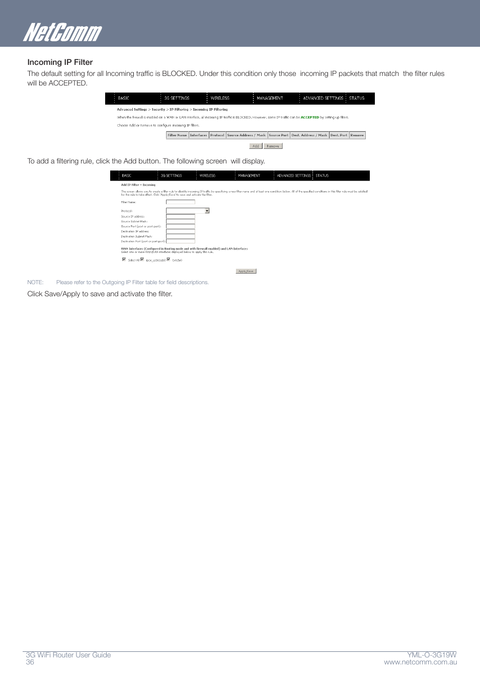 NetComm YML-O-3G19W User Manual | Page 36 / 55