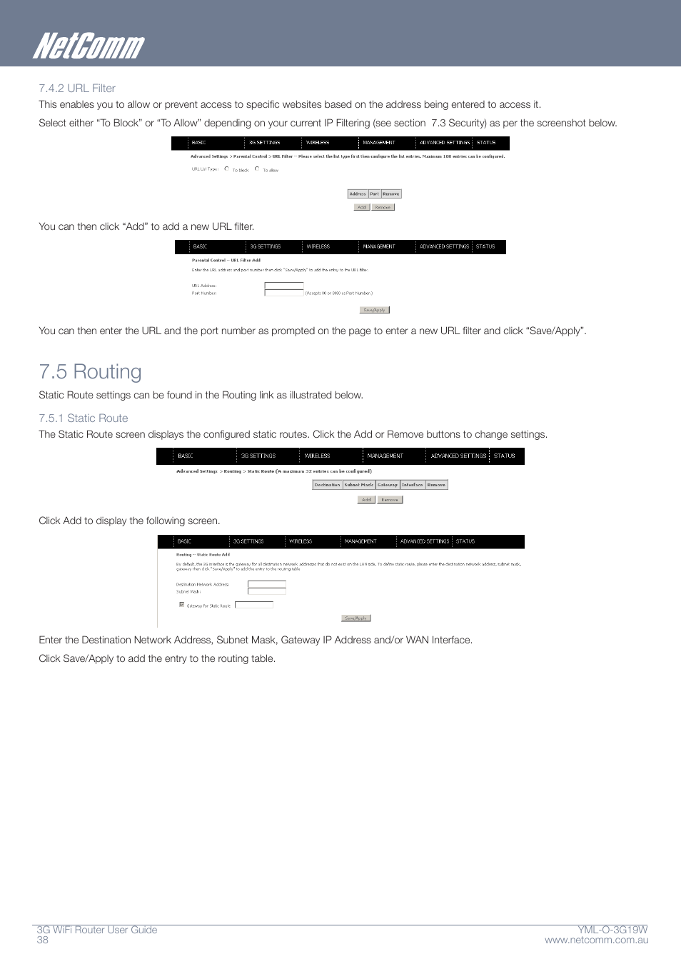 5 routing | NetComm YML-O-3G19W User Manual | Page 38 / 55