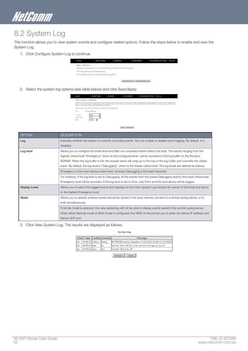 2 system log | NetComm YML-O-3G19W User Manual | Page 42 / 55