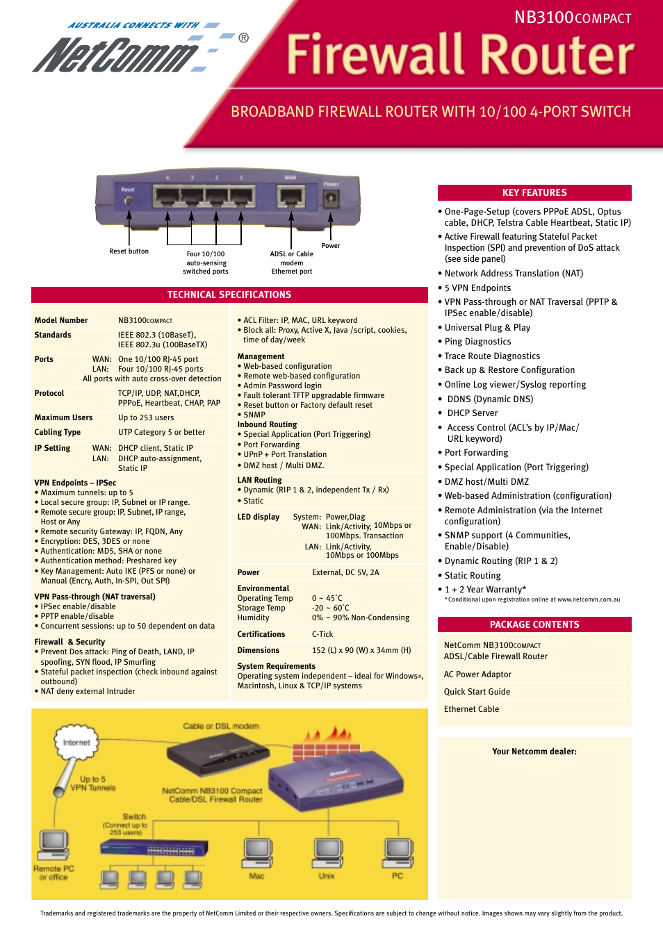 Nb3100, Compact | NetComm Cable/DSL Firewall Router NB3100 User Manual | Page 2 / 2
