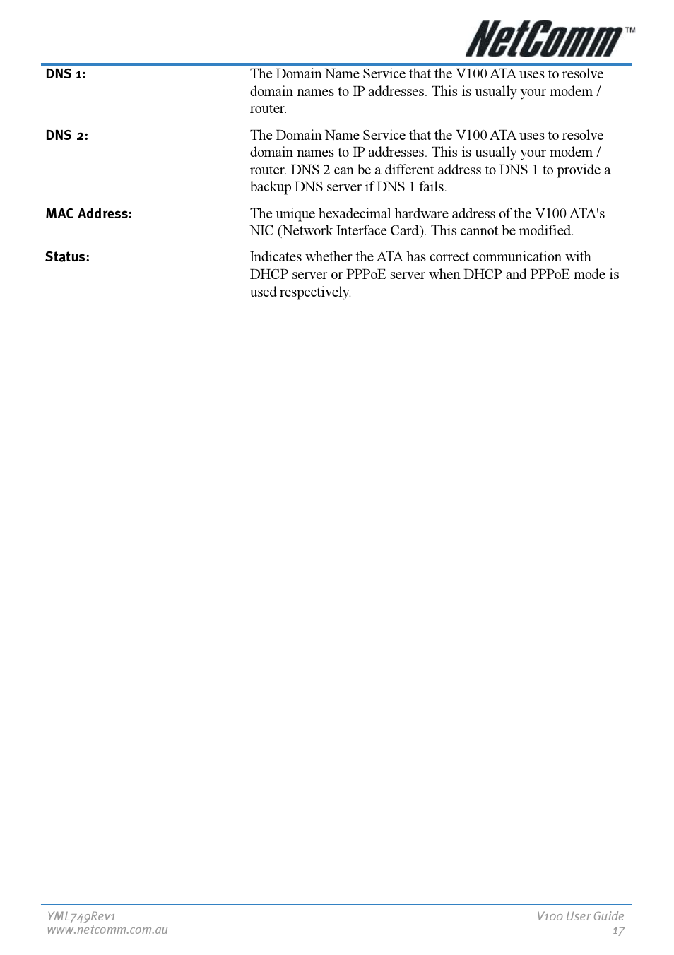 NetComm V100 User Manual | Page 17 / 40