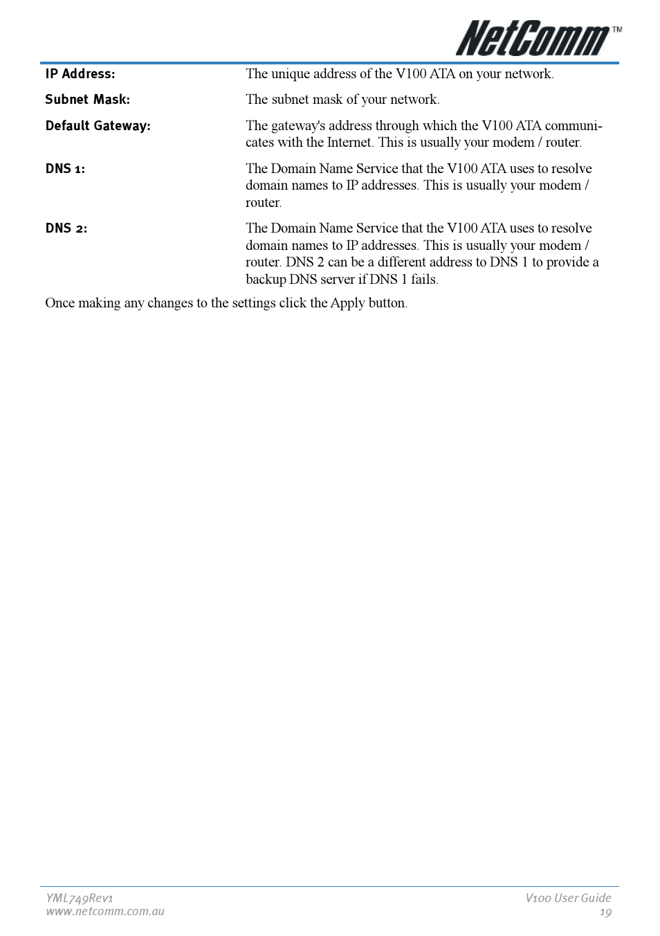 NetComm V100 User Manual | Page 19 / 40
